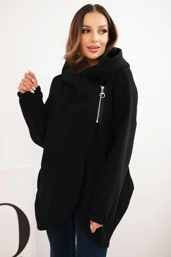 Kesi Włoski Kesi Włoski Women's insulated hoodie with an asymmetrical zipper black