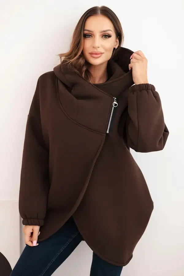 Kesi Włoski Kesi Włoski Women's insulated hoodie with an asymmetrical zipper brown