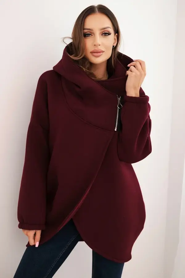 Kesi Włoski Kesi Włoski Women's insulated hoodie with an asymmetrical zipper burgundy