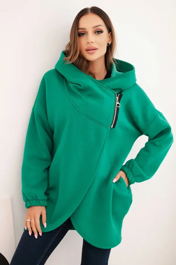 Kesi Włoski Kesi Włoski Women's insulated hoodie with an asymmetrical zipper green