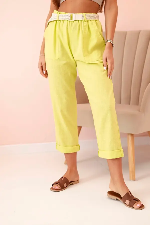 Kesi Włoski Kesi Włoski Women's linen cotton pants with a belt kiwi