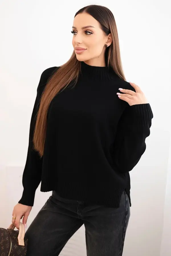 Kesi Włoski Kesi Włoski Women's loose-fitting viscose sweater with a mock turtleneck black