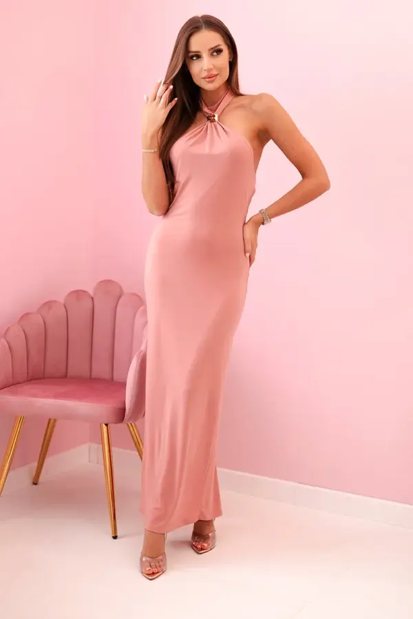 Kesi Włoski Kesi Włoski Women's maxi dress with open back and ruching - dark pink