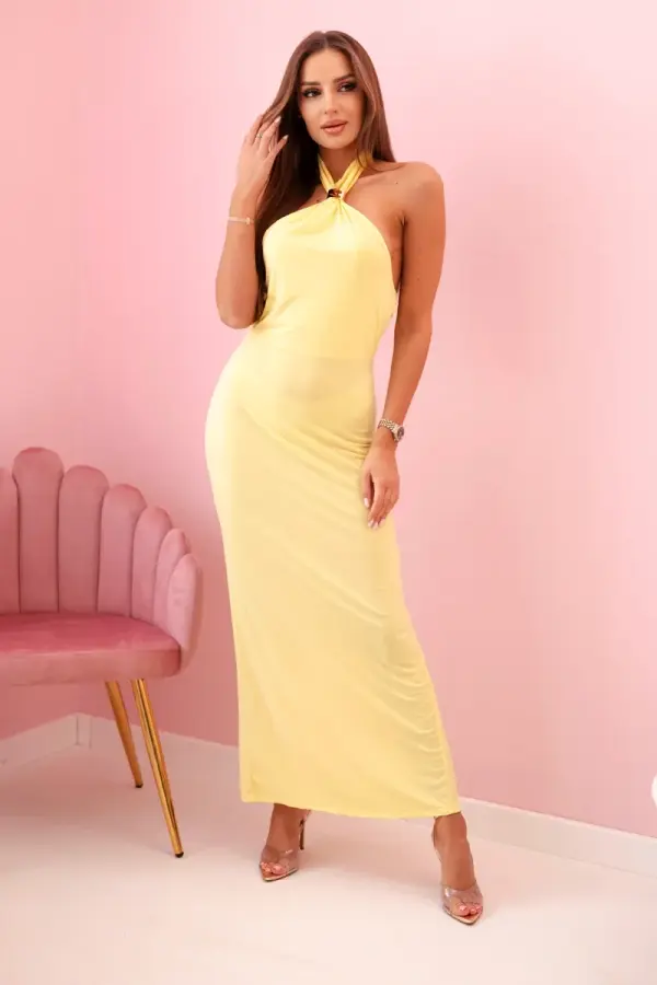 Kesi Włoski Kesi Włoski Women's maxi dress with open back and ruching - yellow