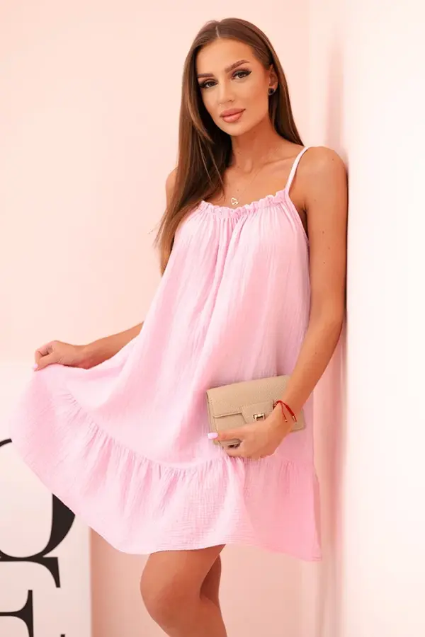 Kesi Włoski Kesi Włoski Women's muslin dress with straps and frill candy pink