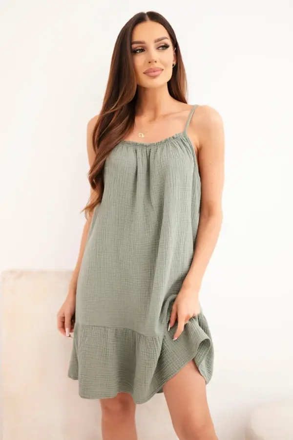 Kesi Włoski Kesi Włoski Women's muslin dress with straps and frill khaki