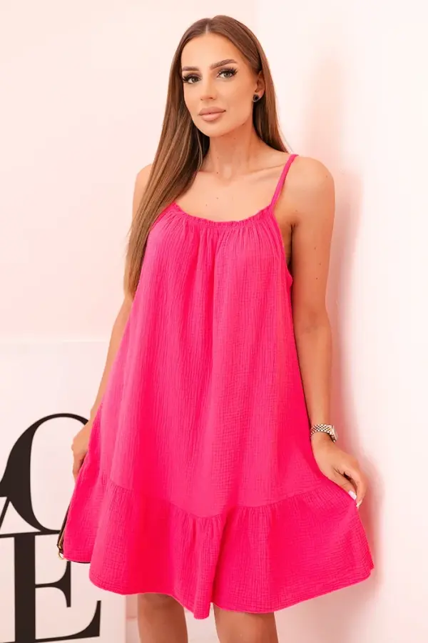 Kesi Włoski Kesi Włoski Women's muslin dress with straps and frill pink