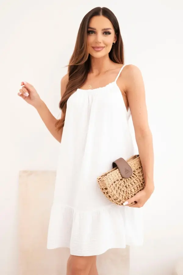 Kesi Włoski Kesi Włoski Women's muslin dress with straps and frill white
