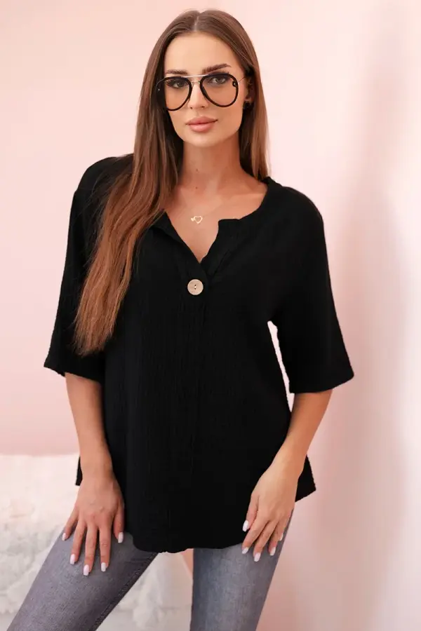 Kesi Włoski Kesi Włoski Women's muslin shirt with a button  black
