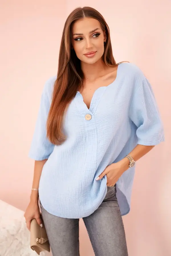 Kesi Włoski Kesi Włoski Women's muslin shirt with a button blue
