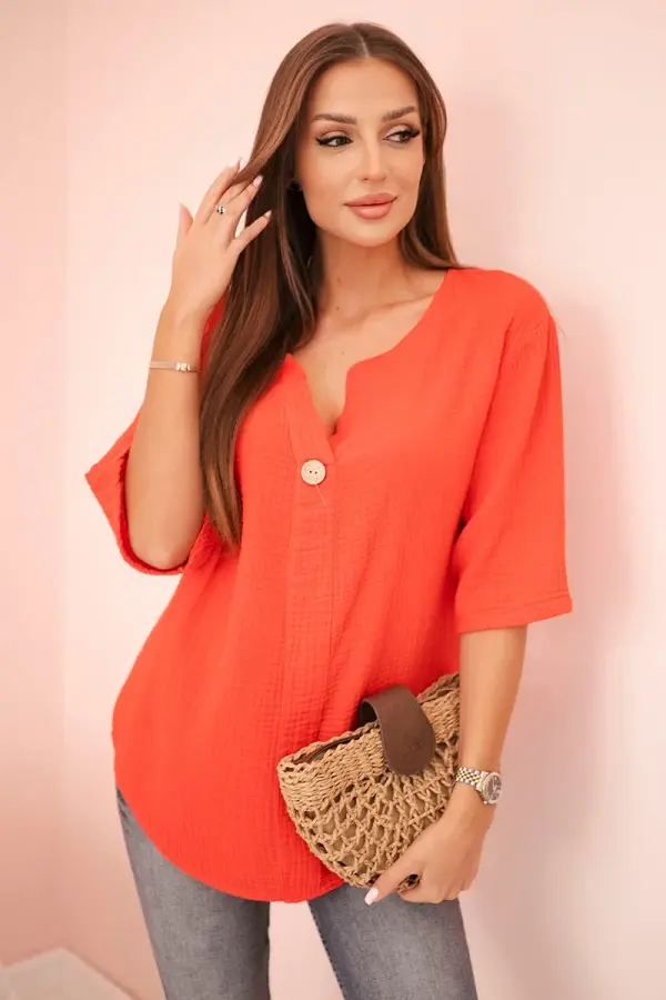 Kesi Włoski Kesi Włoski Women's muslin shirt with a button red