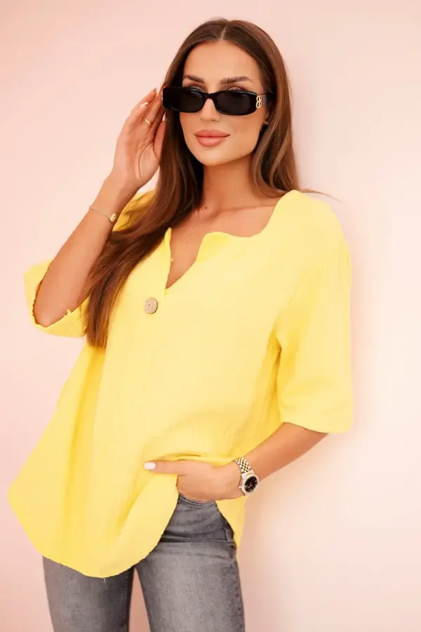 Kesi Włoski Kesi Włoski Women's muslin shirt with a button yellow