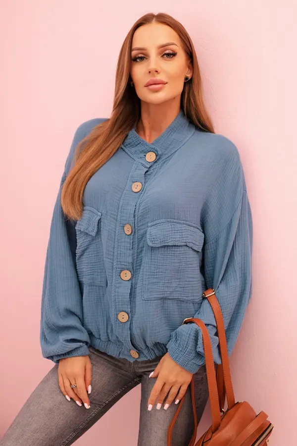 Kesi Włoski Kesi Włoski Women's muslin shirt with long sleeves denim