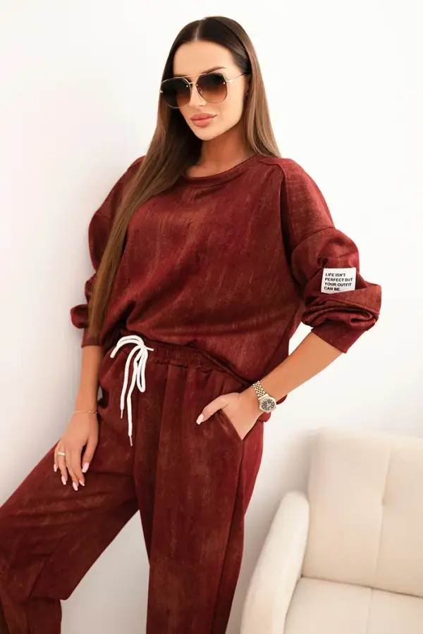 Kesi Włoski Kesi Włoski Women's oversized tracksuit set made of viscose with a washed effect burgundy