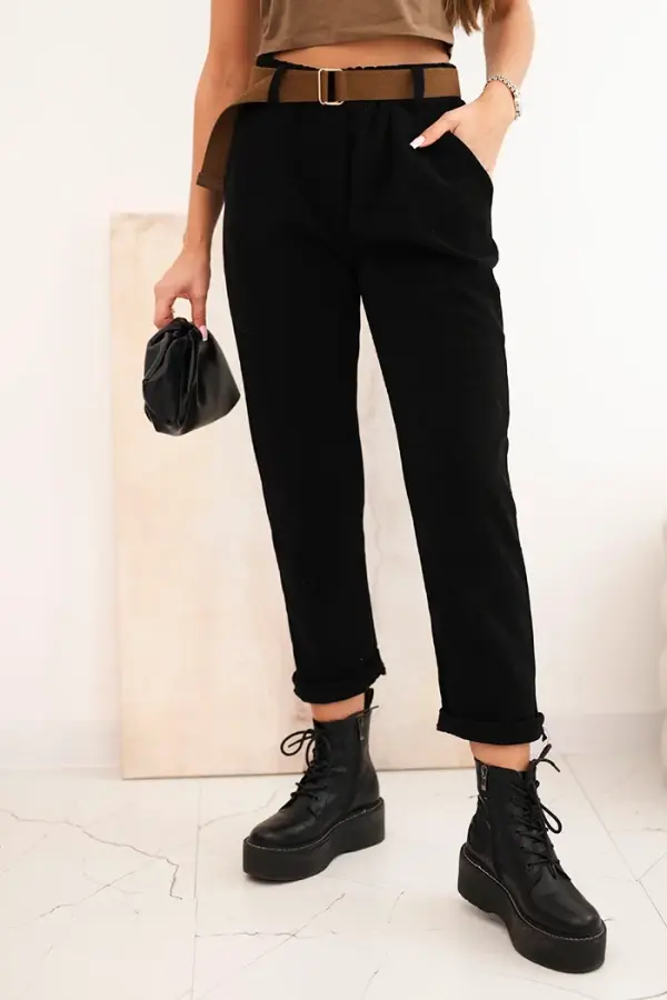 Kesi Włoski Kesi Włoski Women's pants with a belt in striped black