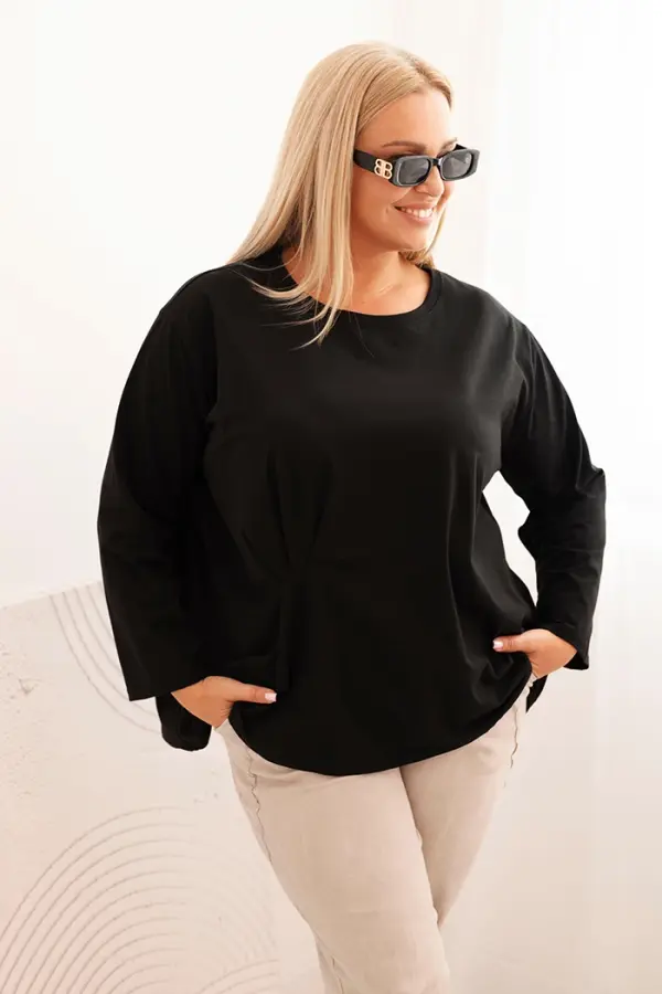 Kesi Włoski Kesi Włoski Women's Plus Size blouse with cotton, featuring a pocket and rolled sleeves kiwi