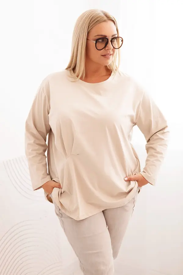 Kesi Włoski Kesi Włoski Women's Plus Size blouse with cotton, featuring a pocket and rolled sleeves kiwi