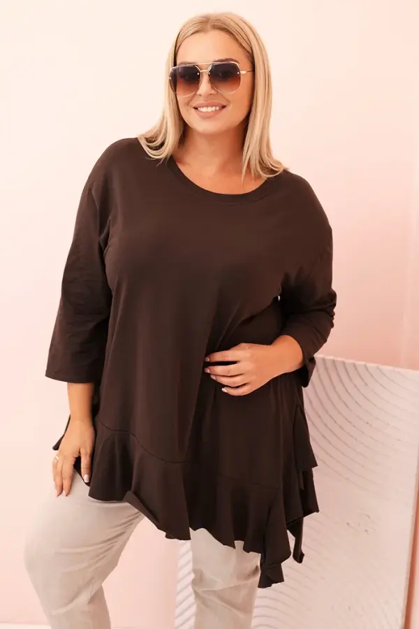 Kesi Włoski Kesi Włoski Women's Plus Size blouse with cotton, featuring a pocket and rolled sleeves kiwi