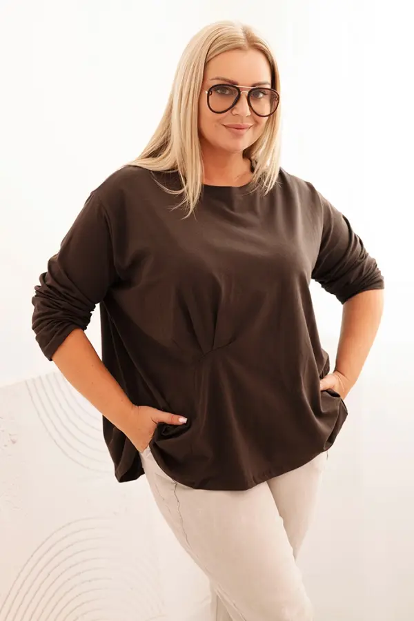 Kesi Włoski Kesi Włoski Women's Plus Size blouse with cotton, featuring a pocket and rolled sleeves kiwi