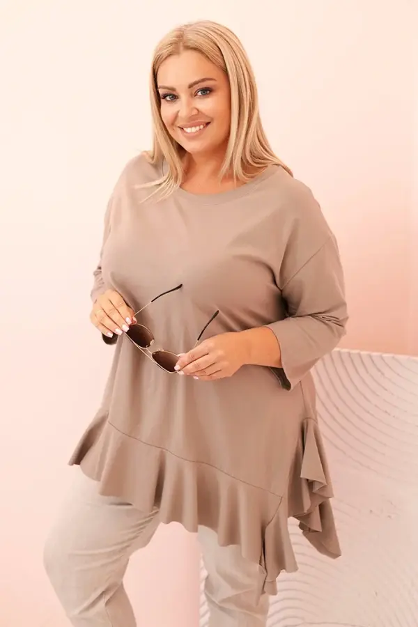 Kesi Włoski Kesi Włoski Women's Plus Size blouse with cotton, featuring a pocket and rolled sleeves kiwi