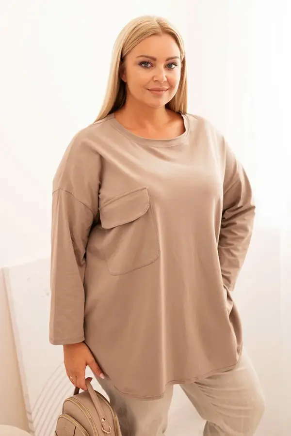 Kesi Włoski Kesi Włoski Women's Plus Size blouse with cotton, pocket and rolled-up sleeve fango