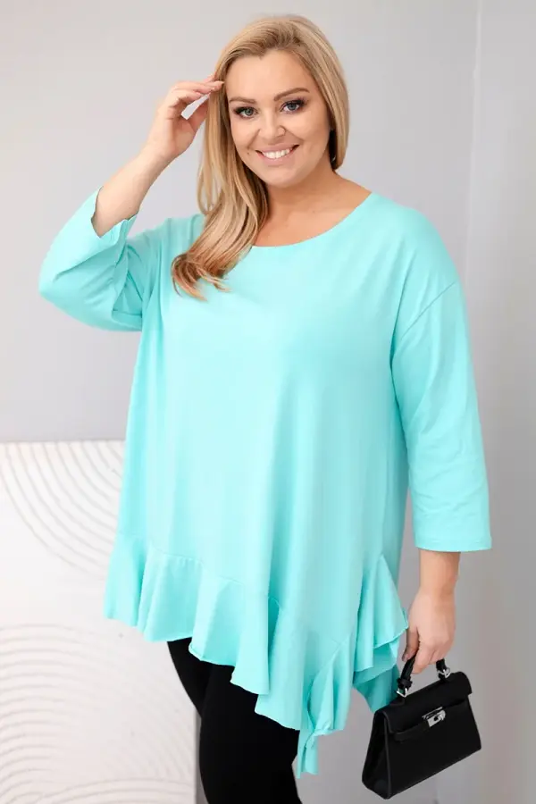 Kesi Włoski Kesi Włoski Women's Plus Size blouse with cotton, ruffle, and rolled-up sleeve mint green