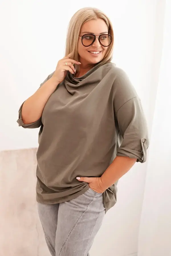 Kesi Włoski Kesi Włoski Women's Plus Size blouse with loose fit and water neckline khaki