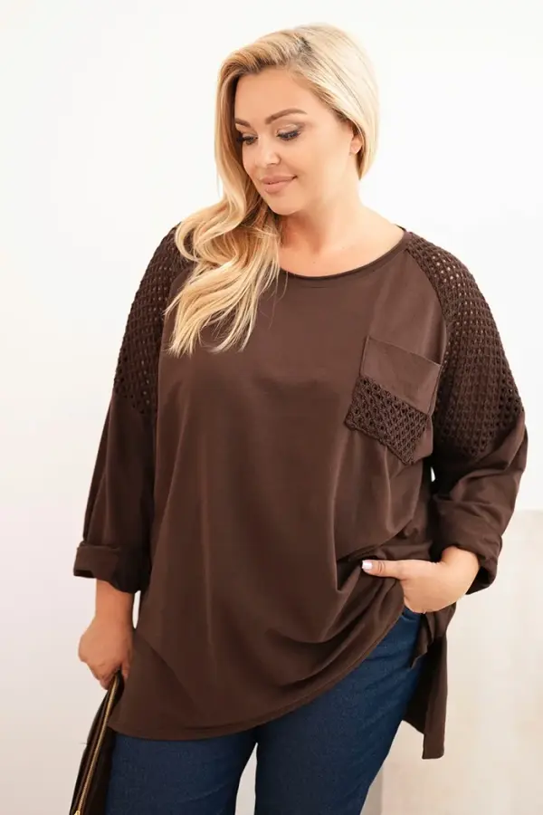 Kesi Włoski Kesi Włoski Women's Plus Size cotton blouse with print brown