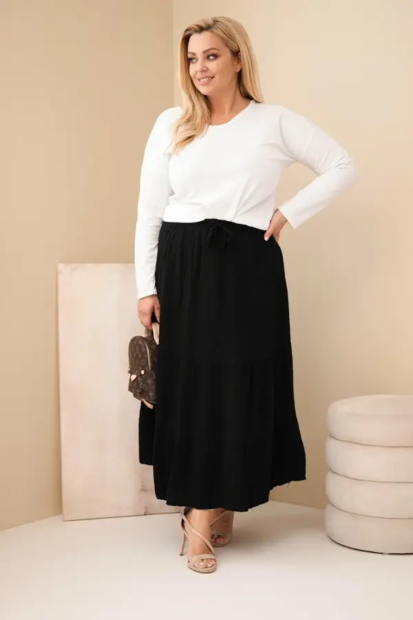 Kesi Włoski Kesi Włoski Women's plus-size cotton muslin skirt with ruffle and elastic waistband black