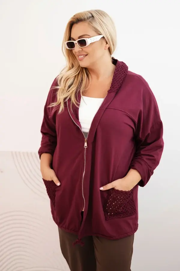 Kesi Włoski Kesi Włoski Women's Plus Size cotton oversized sweatshirt long sleeve burgundy