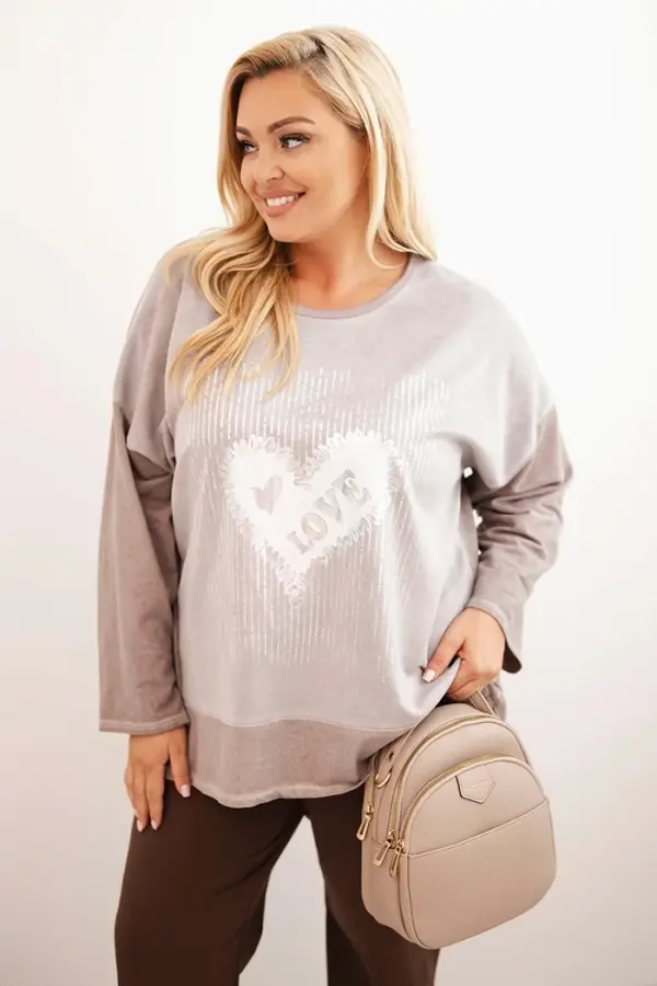 Kesi Włoski Kesi Włoski Women's Plus Size cotton sweatshirt with heart print and drawstrings fango