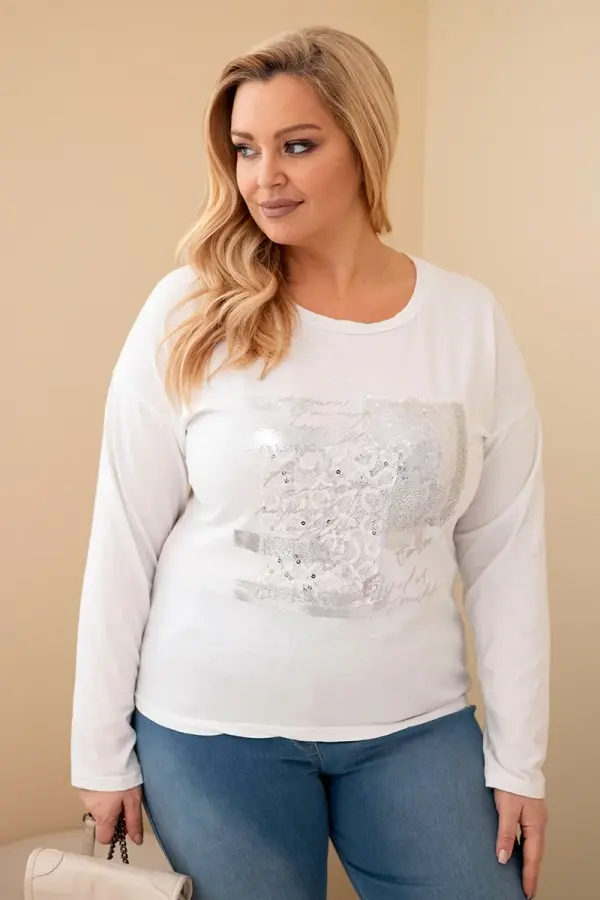 Kesi Włoski Kesi Włoski Women's Plus Size distressed blouse with print and longer back white