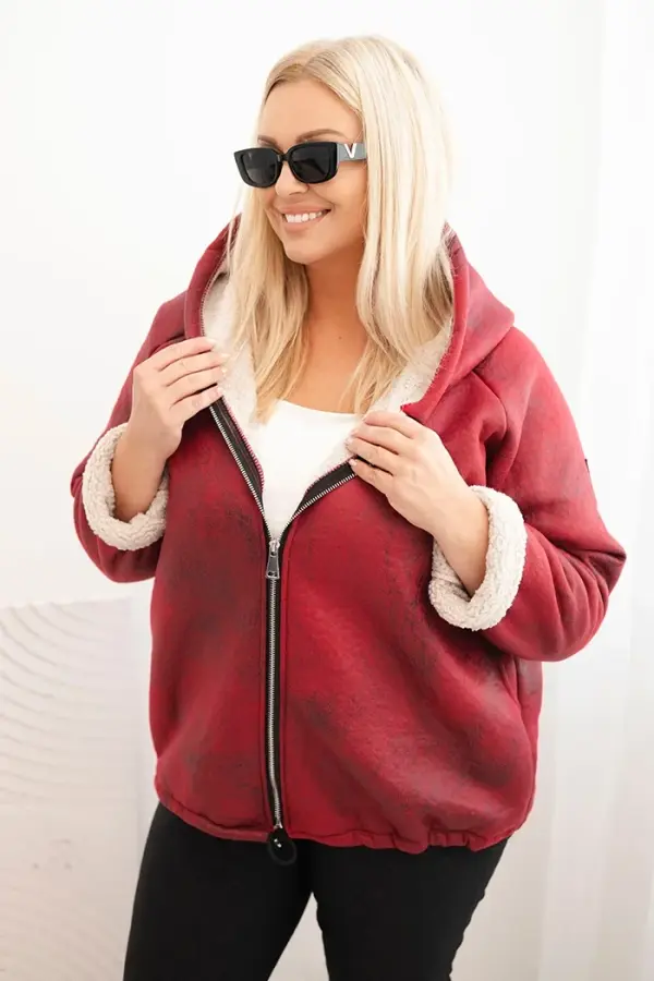 Kesi Włoski Kesi Włoski Women's Plus Size jacket with a hood and fleece burgundy
