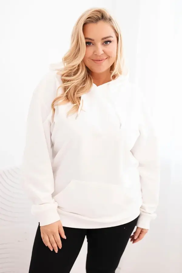 Kesi Włoski Kesi Włoski Women's Plus Size Loop Sweatshirt with Hood and Kangaroo Pocket white