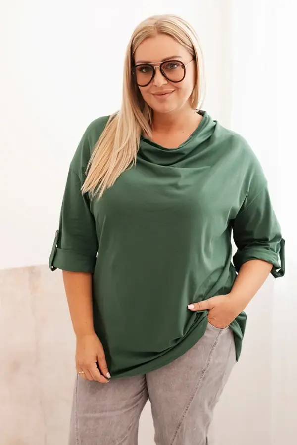 Kesi Włoski Kesi Włoski Women's Plus Size loose-fitting blouse with a water neckline dark green