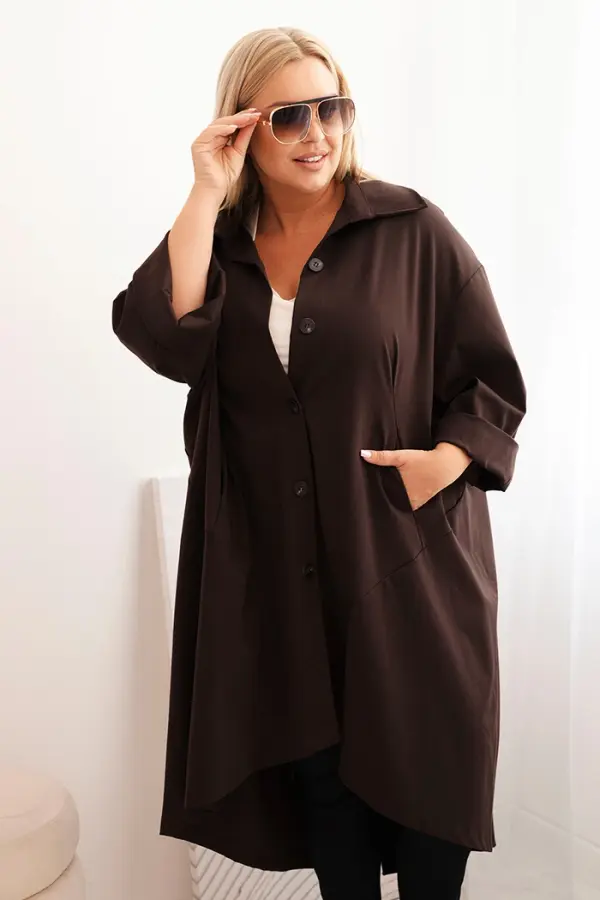 Kesi Włoski Kesi Włoski Women's Plus Size Punto cardigan with cotton and buttons brown