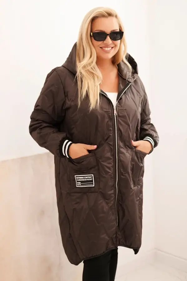 Kesi Włoski Kesi Włoski Women's Plus Size quilted jacket with a hood and sporty cuffs brown