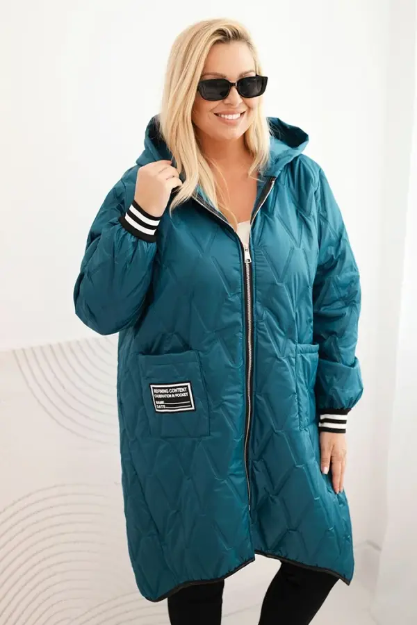 Kesi Włoski Kesi Włoski Women's Plus Size quilted jacket with a hood and sporty cuffs teal