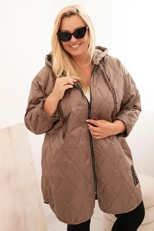 Kesi Włoski Kesi Włoski Women's Plus Size quilted jacket with a hood and the inscription HOPE fango