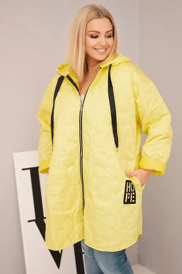 Kesi Włoski Kesi Włoski Women's Plus Size quilted jacket with a hood and the inscription HOPE yellow
