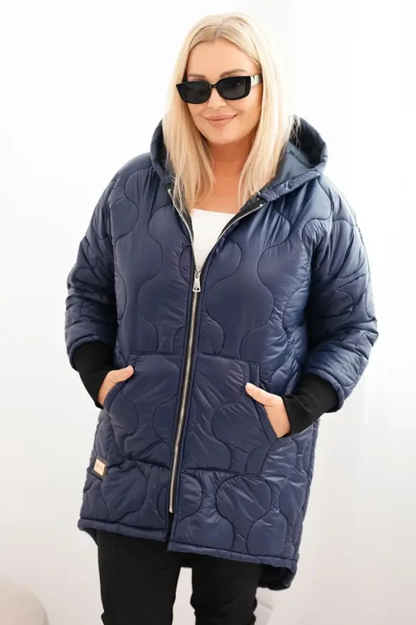 Kesi Włoski Kesi Włoski Women's Plus Size quilted jacket with a hood navy blue