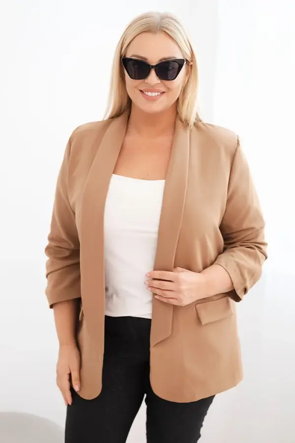 Kesi Włoski Kesi Włoski Women's Plus Size unbuttoned blazer with lining XL/2XL camel