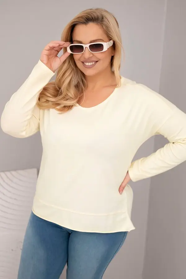 Kesi Włoski Kesi Włoski Women's Plus Size V-neck distressed blouse with a longer back yellow