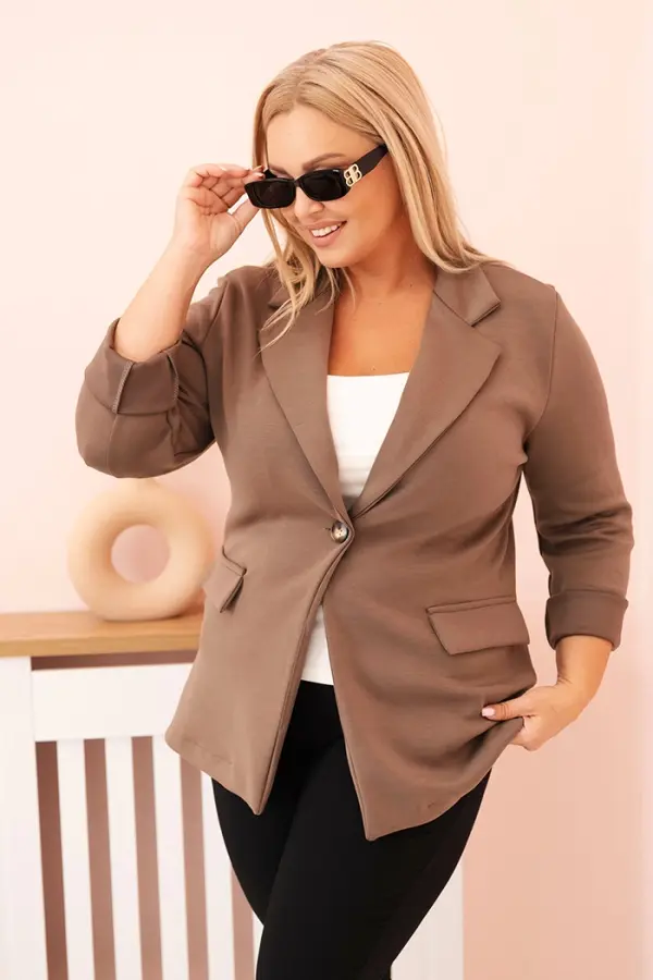 Kesi Włoski Kesi Włoski Women's Plus Size viscose blazer with long sleeves and collar fango