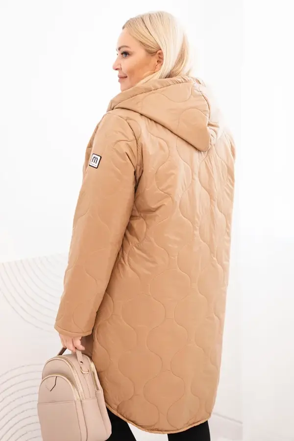 Kesi Włoski Kesi Włoski Women's Plus Size winter quilted jacket with a hood camel
