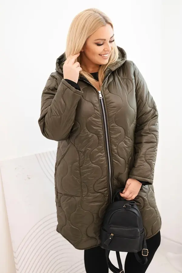 Kesi Włoski Kesi Włoski Women's Plus Size winter quilted jacket with a hood khaki
