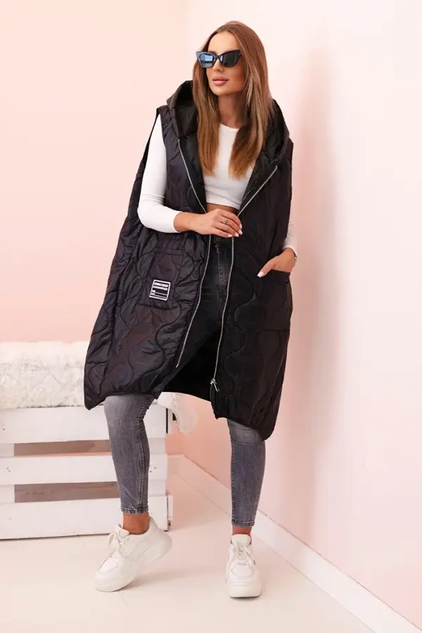 Kesi Włoski Kesi Włoski Women's quilted Plus Size vest with a hood zippered black