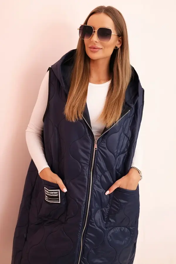 Kesi Włoski Kesi Włoski Women's quilted Plus Size vest with a hood zippered navy