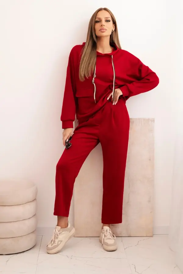 Kesi Włoski Kesi Włoski Women's set butter hoodie with pants with a belt burgundy