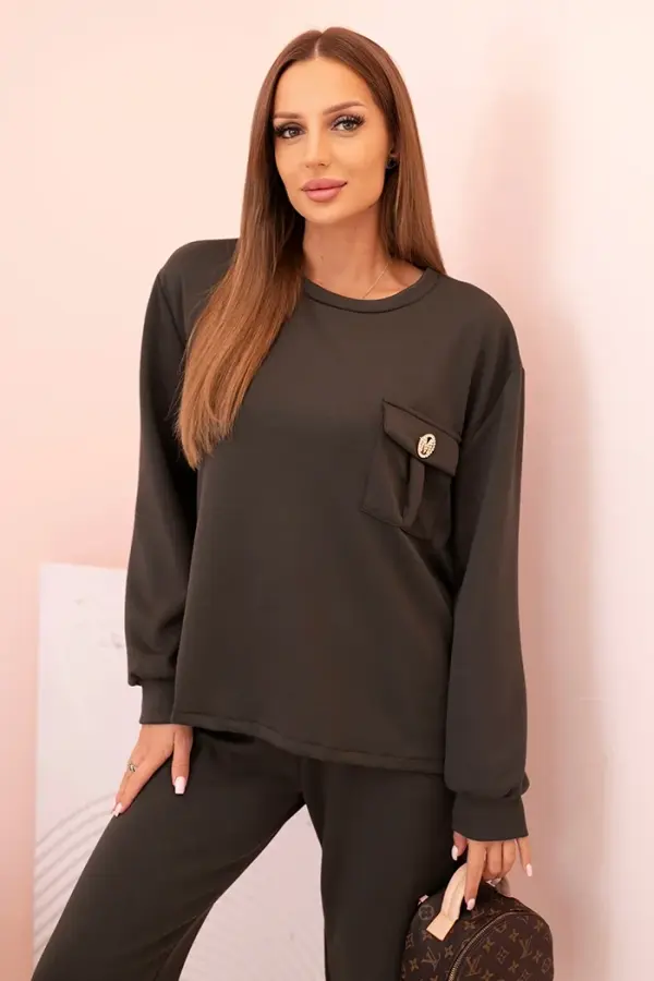 Kesi Włoski Kesi Włoski Women's set butter sweatshirt and pants with elastic khaki